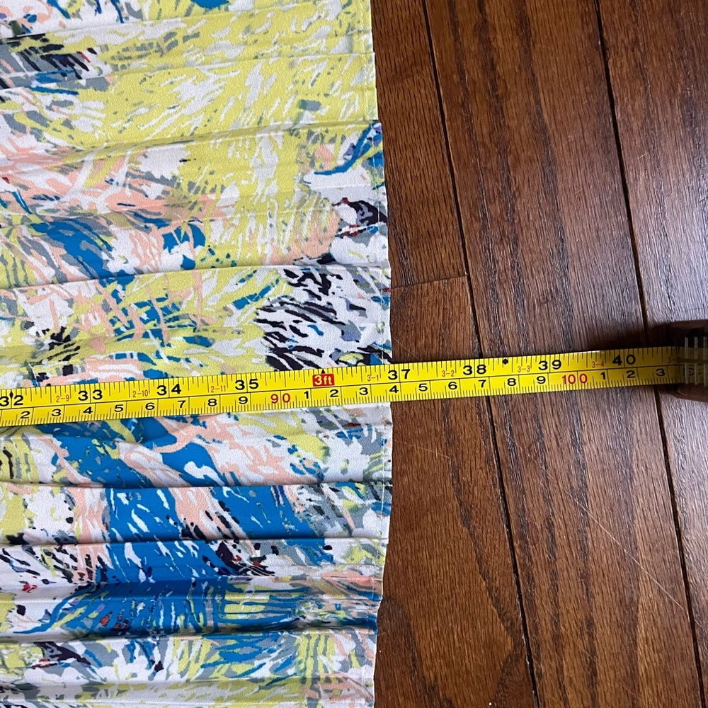 Pleated Floral Colorblock Midi Skirt in Navy, Teal & Yellow - Picture 11 of 11